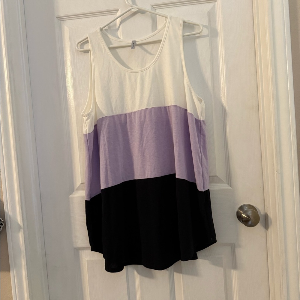Acting Pro Tank Top loose fitting 1X white, black & lilac polyester comfortable